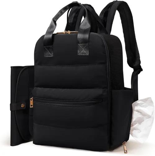 Miniatura 8 de MOMINSIDE Mochila para pañales grande con 15 bolsillos, organizador de bolsas de viaje para bebé, 4 bolsillos aislados, cambiador, color marrón