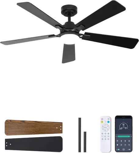 Miniatura 9 de Ventilador de techo de 48 pulgadas con luces y control remoto, montaje de varilla descendente, compatible con techo inclinado hasta 15°, motor CC