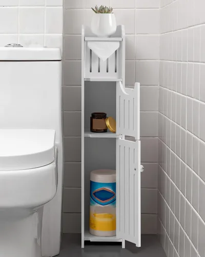 Miniatura 3 de AOJEZOR Gabinete de almacenamiento de baño: gabinete de almacenamiento de baño pequeño - Soporte de papel higiénico apto para Mega Roll, Blanco