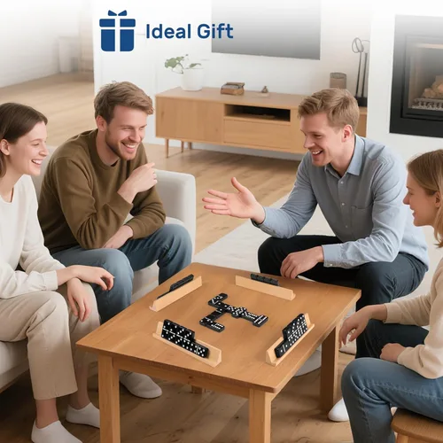 Miniatura 6 de Juego de dominós jumbo para adultos con 4 estantes/bandejas de madera, juego de dominós doble 6 para viajes con estuche portátil, juego de dominós