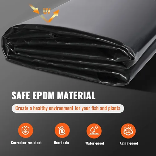 Miniatura 3 de VEVOR Revestimiento de estanque de 10 x 15 pies, grosor de 45 mil, material EPDM flexible y duradero, capa inferior de fácil corte para peces o koi