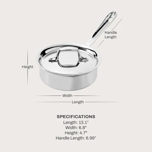 Miniatura 3 de All-Clad D3 Cacerola de Acero Inoxidable de 3 Capas 1 Cuarto Inducción Horno Gratinador Seguro 600F Ollas y Sartenes, Utensilios de Cocina Plateado