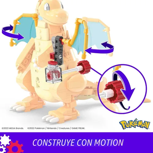 Miniatura 2 de MEGA Figura de acción de Pokémon Juguetes de construcción para niños, Dragonite con 388 piezas y movimiento de aleteo de alas, Idea de regalo