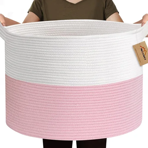 Miniatura 10 de MEGASKET Cesta grande de juguetes para niños, cesta tejida suave de cuerda de algodón de 22" x 14", cesta de almacenamiento para juguetes para Azul