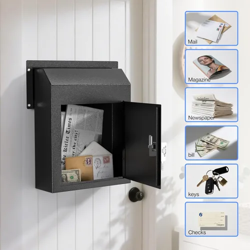Miniatura 8 de Pochar Buzón resistente a la lluvia para puerta, buzón de acero galvanizado resistente a la intemperie para llaves, depósito, pago, correos – a