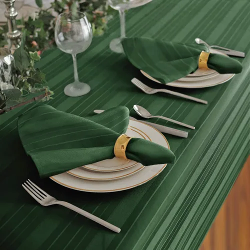 Miniatura 5 de Newbridge - Mantel navideño de satén con rayas verde cazador, 52 x 52 pulgadas cuadradas, rayas tejidas festivas, mantel de poliéster reutilizable