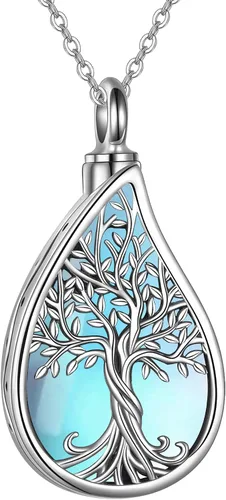 Miniatura 17 de URONE Collares de urna para cenizas de plata de ley 925, concha de abulón, árbol de la vida, joyería de cremación para cenizas, joyería de memoria