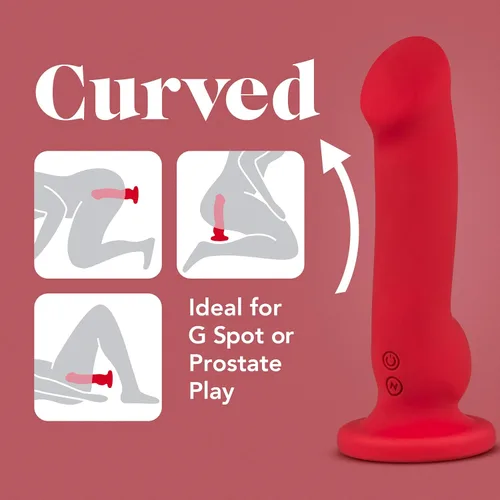 Miniatura 5 de Blush Impressions Las Vegas - Consolador vibrador pequeño de 8.25 pulgadas con ventosa - Rojo - Silicona Curvy G Spot & Anal Prostata Masajeador