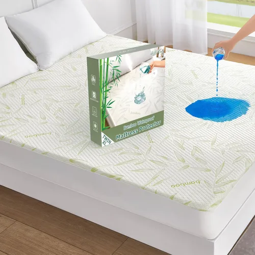 Miniatura 15 de Protector de Colchón Queen Impermeable Funda de Colchón Lavable de Rayón de Bambú Cubierta de Colchón Transpirable Silencioso Protector de Cama 5