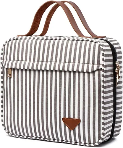 Miniatura 8 de Lmbabter Bolsa de maquillaje colgante de viaje, bolsa de aseo impermeable, gran almacenamiento para viajes, baño, mujeres y hombres, Negro-blanco