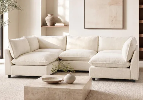 Miniatura 30 de Iroomy Oversized Modular Sectional Sofa, Chenille Cloud Couch, Deep Comfy Seat, 4-Seater Sofas, Couches, Living Room, Beige