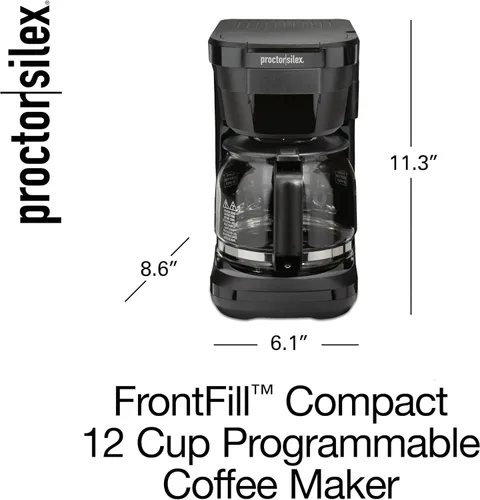 Miniatura 9 de Proctor Silex FrontFill - Cafetera de goteo, digital y programable, jarra de vidrio de 12 tazas, color negro y plateado (43685PS)
