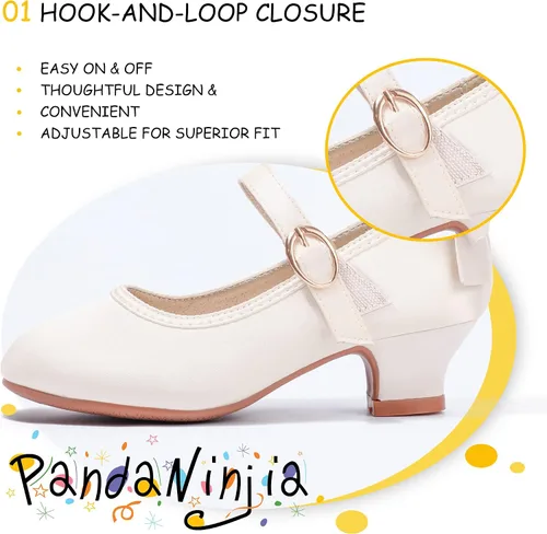 Miniatura 53 de PANDANINJIA Vestido de jada para niñas y niños pequeños, zapatos de princesa Mary Jane con tacones con lazo para fiesta, boda, boda