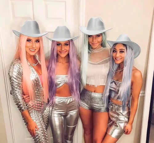 Miniatura 7 de Mealah Sombrero de vaquero holográfico brillante del oeste para mujer, sombrero de vaquera disco para boda, fiesta de disfraces musicales