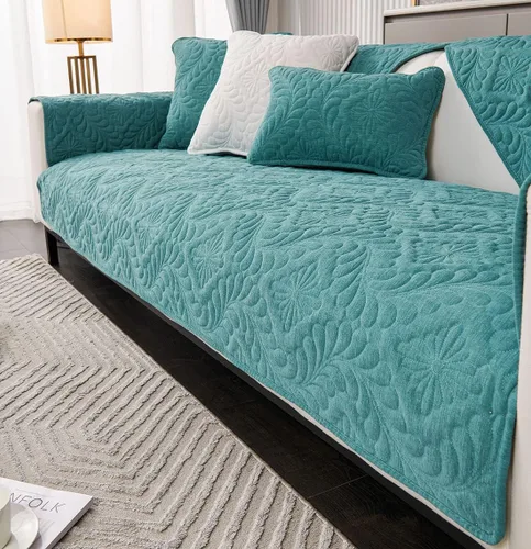vctops Funda de sofá de felpilla suave vintage bordada, antideslizante, color sólido, protector cálido para muebles (verde, 28 x 28 pulgadas)