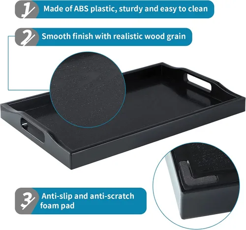 Miniatura 4 de MDLUU Juego de 3 bandejas de plástico para servir con asas recortadas, bandeja rectangular para mayordomo para desayuno en la cama, mesa de café