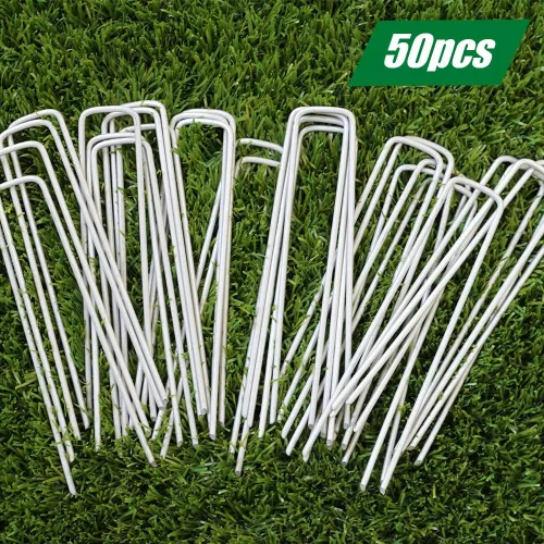 Miniatura 2 de Paquete de 50 grapas de paisaje de 6 pulgadas, estacas galvanizadas para césped, tipo U, para barrera de malezas, tela de sujeción de vallas