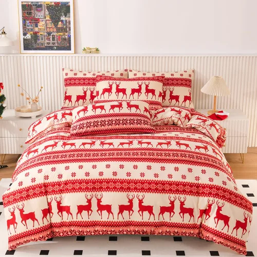 Miniatura 10 de Mengersi - Juego de funda de edredón de Navidad tamaño Full, funda de edredón con diseño de árbol de Navidad y copo de nieve, funda de edredón