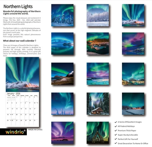 Miniatura 2 de Calendario de pared 2026, calendario 2026, julio de 2025 a diciembre de 2026, calendario de pared Aurora, 12 x 24 pulgadas abierto, página completa