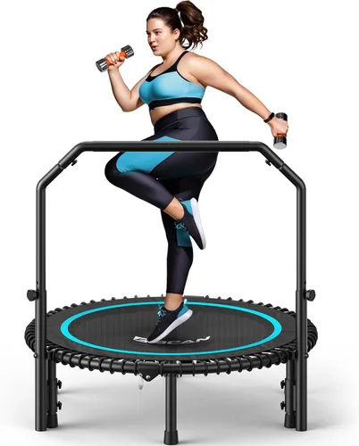 Miniatura 10 de BCAN BT2 - Mini trampolín de rebote de 450/550 libras para adultos con barra, trampolín de fitness con cuerdas elásticas, mango ajustable, estable