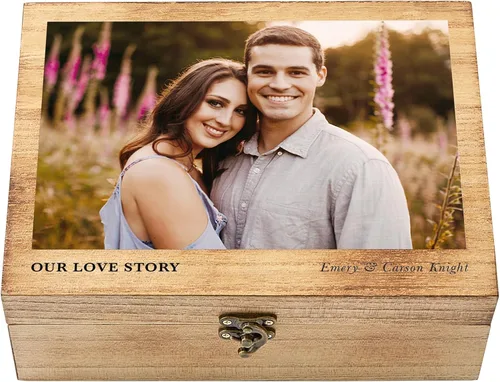 Miniatura 21 de Let's Make Memories Caja de recuerdos de madera personalizada con tapa con bisagras, caja de recuerdos de madera, almacenamiento decorativo