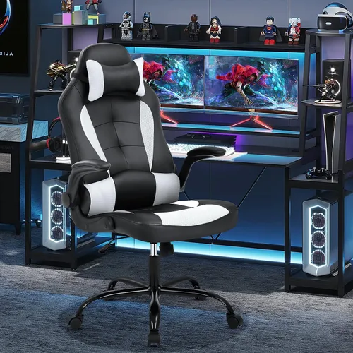 Miniatura 10 de Silla de videojuegos, silla de computadora con respaldo alto, silla de oficina egonómica, silla de videojuegos de piel sintética, silla ejecutiva