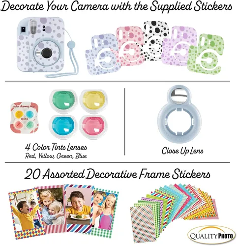 Miniatura 6 de Fujifilm Cámara instantánea Instax Mini 12 + 20 impresiones fotográficas + paquete de calidad fotográfica, funda, calcomanías decorativas, marcos