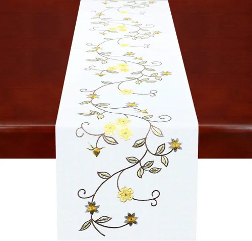 Miniatura 9 de Caminos de mesa pequeños y cortos de doble grosor con bordado floral rústico para primavera y verano, bufanda de tocador (azul, 14 x 35 pulgadas)