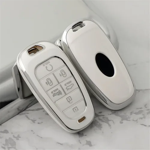 Miniatura 3 de Funda para llavero Hyundai de 7 botones con llavero de cuero, TPU suave, protección de 360 grados, funda para llave de automóvil, compatible con B