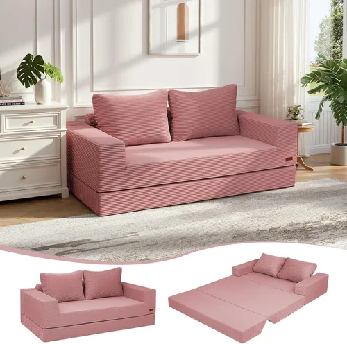 Miniatura 13 de COMAX Sofá Cama Convertible Queen, Sofá de Piso Plegable de Pana Sofá Cama Extraíble Futón Sleeper con Almohadas, Sofá Plegable Sin Estructura