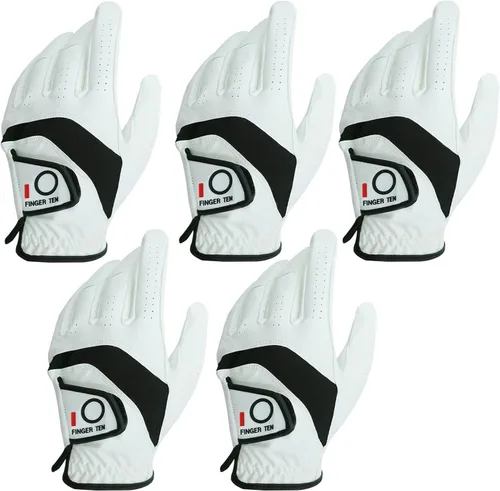 FINGER TEN Guantes de golf para hombre, paquete de 5 unidades para mano izquierda y derecha, cómodos, suaves y con agarre para todo tipo de clima,