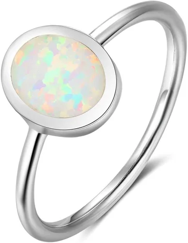 Jude Jewelers Anillo de propuesta de compromiso de boda de ópalo de fuego simulado de acero inoxidable, Piedra preciosa, Ópalo sintético