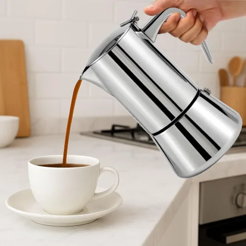 Miniatura 2 de Cafetera de acero inoxidable para estufa, olla italiana Moka, cafetera espresso compatible con inducción con válvula de seguridad (6 tazas)