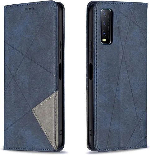 Miniatura 13 de Funda con tapa para Vivo Y11, Y15, Y12 e Y17, diseño de rombos de piel sintética, con función atril, cierre magnético, para Vivo Y11/Y15/Y12/Y17