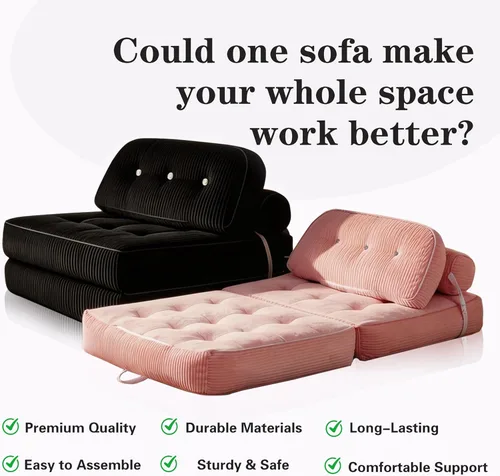 Miniatura 3 de Sofá cama plegable, futón de franela con almohada y manta, silla convertible para apartamento de espacio pequeño, habitación de invitados