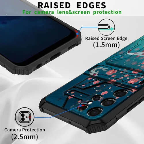Miniatura 6 de Funda tipo cartera para Samsung Galaxy S22 Ultra con soporte para tarjeta de crédito y soporte de doble capa de policarbonato duro de PC suave TPU a