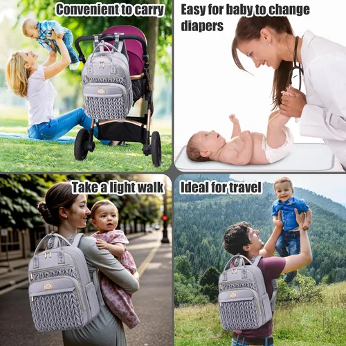 Miniatura 7 de Tealari Mochila para pañales, elegante bolsa de pañales para bebé, mochila impermeable para pañales de viaje, bolsas de bebé con cambiador, correas