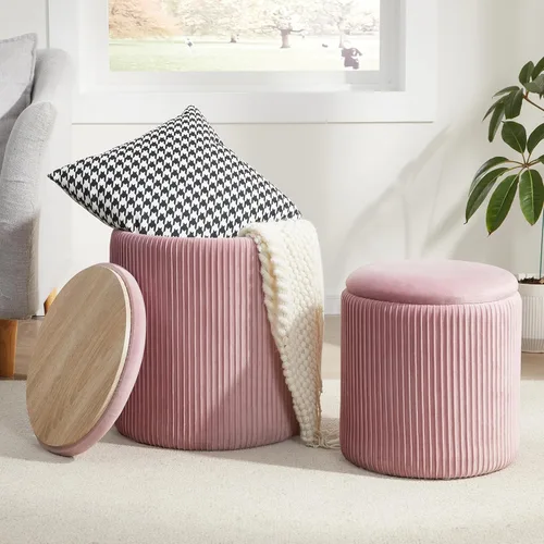 Miniatura 12 de Royal Windsor Boucle - Juego de 2 otomanas redondas con almacenamiento, taburete pequeño para sala de estar, mesa de centro pequeña, taburete