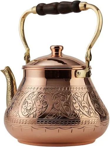 Miniatura 4 de DEMMEX Tetera grande de cobre, 0.039 in de grosor, grabada, hecha a mano en Turquía, 3.1 cuartos (2.9L)