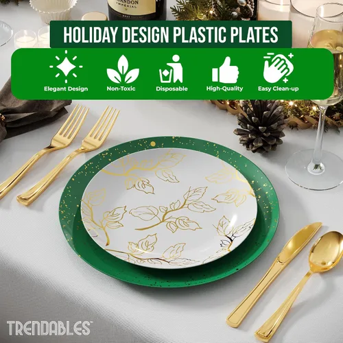 Miniatura 4 de Trendables Platos de Navidad desechables 100 piezas de vajilla navideña, juego de platos de plástico de Navidad incluye: 20 platos llanos de 10