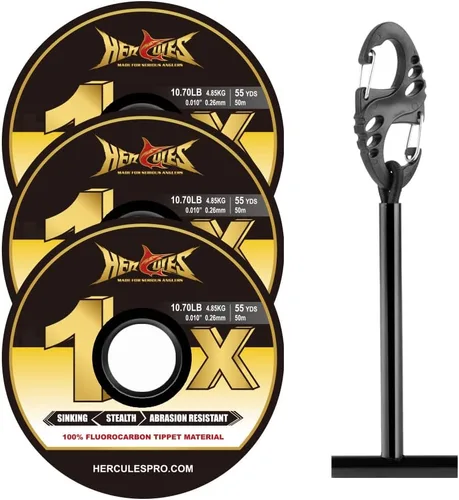 Miniatura 11 de HERCULES Tippet de pesca con mosca, paquete de 3 con soporte para volquetas, 55 yardas