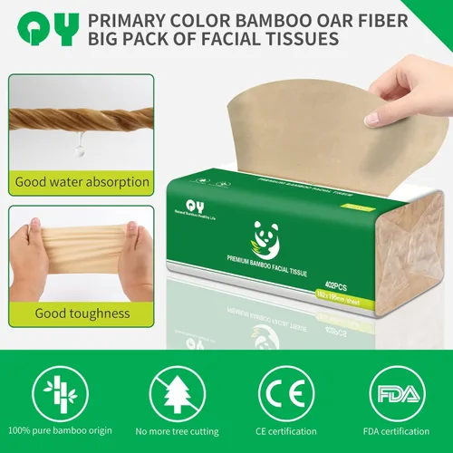 Miniatura 3 de Pañuelos faciales de bambú suaves y duraderos, papel facial natural sin blanquear de 3 capas, uso seco o húmedo, 12 paquetes