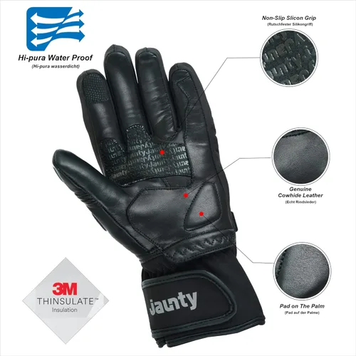 Miniatura 3 de JAUNTY Guantes de moto para invierno para hombres y mujeres, cálidos, con Thinsulate, impermeables, de cuero, con pantalla táctil, para ATV, BMX