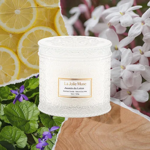 Miniatura 2 de LA JOLIE MUSE Vela Jasmin du Lotus - Hiedra, Jazmín, Madera de cedro Vela grande de cera de soya de 2 mechas de 12 onzas 60 horas de combustión
