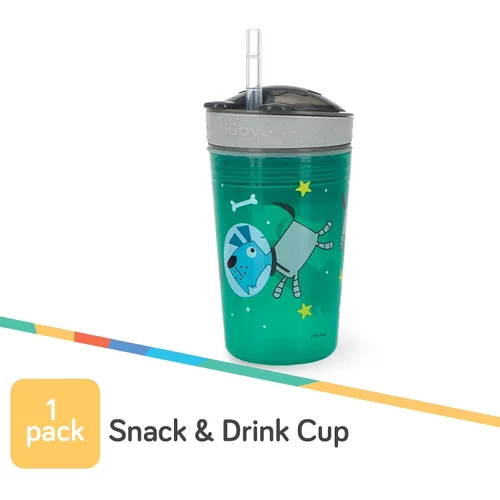 Miniatura 11 de Nuby Tazón de aperitivo todo en uno y taza de popote suave antiderrames, los colores y las impresiones de Snack N' Sip pueden variar. Capacidad