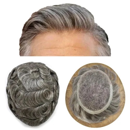 Miniatura 50 de Toupee - Sistemas de reemplazo de cabello para hombre, encaje frontal suizo, nudo blanqueado, pieza de cabello humano natural 1# negro azabache, 8 x