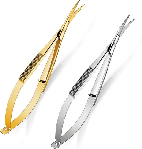 Miniatura 8 de Shynai Tijeras de bordado de 4.7 pulgadas Tijeras de cejas curvadas Punta Acción de resorte de acero inoxidable Corte de cejas Artesanía de corte