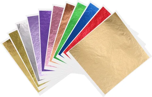 KINNO - 12 colores imitación oro hojas de papel multicolor oro – 600 piezas para decoración artística, artesanía, oro, muebles, uñas, pinturas,