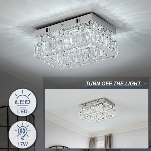 Miniatura 2 de Lámpara de techo de cristal de 10.2 pulgadas, mini candelabros rectangulares de 6500 K, luz de techo moderna de montaje empotrado, lámpara LED