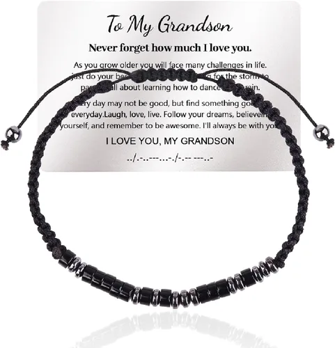 Pulsera de código morse "Te quiero" con tarjeta de billetera grabada, regalos para hijo/nieto, pulsera de cuentas hecha a mano, regalos de Navidad